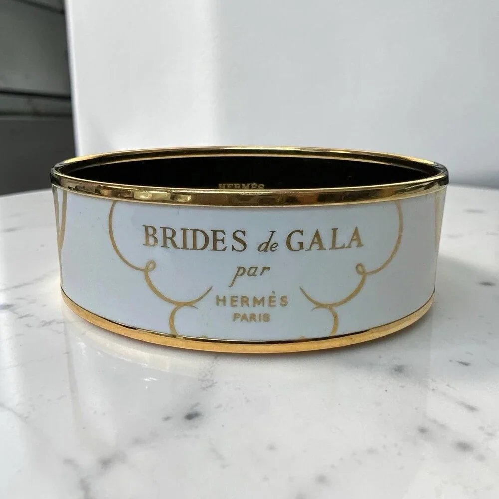 Hermes Brides de Gala White/Gold Bangle Bracelet Made In France